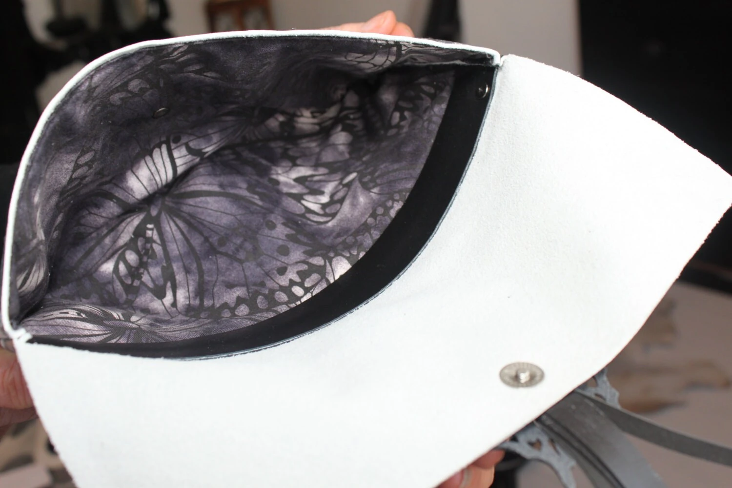 Black White Butterfly Clutch,Leather Bag, Purse. Unique Handmade, Hand Painted Leather Bag, Wedding, Christmas Party, One Of A Kind Bag 4 Black White Butterfly Clutch,Leather Bag, Purse. Unique Handmade, Hand Painted Leather Bag, Wedding, Christmas Party, One Of A Kind Bag - Image 2