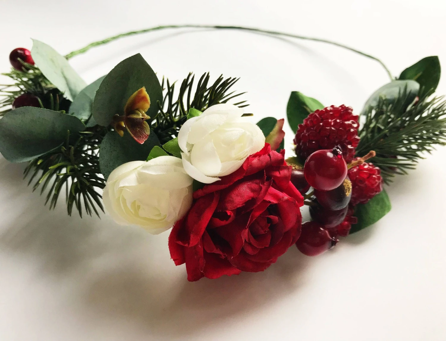 Winter Wedding Crown, Bridal Floral Crown, Boho Flower Crown, Winter Berries Hair Wreath, Rose Floral Headpiece, Christmas Head Wreath 4 Winter Wedding Crown, Bridal Floral Crown, Boho Flower Crown, Winter Berries Hair Wreath, Rose Floral Headpiece, Christmas Head Wreath - Image 2