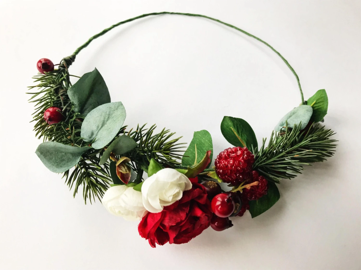 Winter Wedding Crown, Bridal Floral Crown, Boho Flower Crown, Winter Berries Hair Wreath, Rose Floral Headpiece, Christmas Head Wreath 6 Winter Wedding Crown, Bridal Floral Crown, Boho Flower Crown, Winter Berries Hair Wreath, Rose Floral Headpiece, Christmas Head Wreath - Image 4