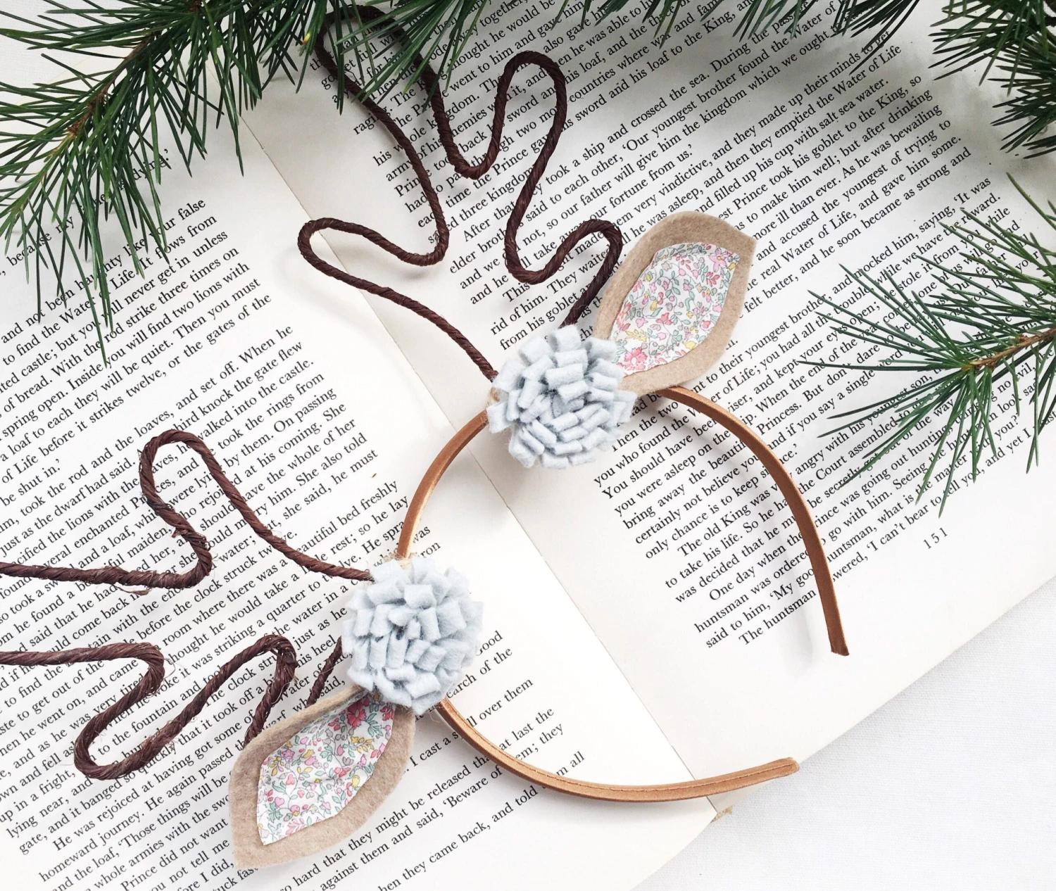 Antler Headband Christmas Flower Liberty Reindeer Woodland Fawn Doe Deer Hairband Grey White - Festival 4 Antler Headband Christmas Flower Liberty Reindeer Woodland Fawn Doe Deer Hairband Grey White - Festival - Image 2