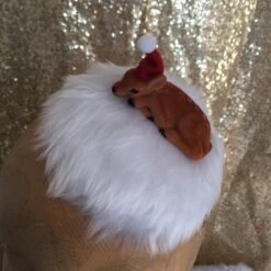 Christmas Deer Fascinator, White Faux Fur, With Flocked Deer Wearing Santa Hat. Handmade And In Stock. -Cheap Bags & Purses Store il fullxfull.1689539214 1rkz
