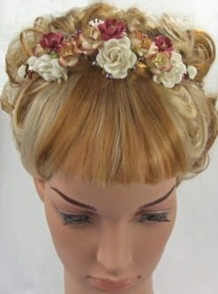 Burgundy Flower Headpiece. Cherry Blossoms, Ivory Roses, Swarovski Pearls And Crystals. Ready To Ship. Christmas Wedding -Cheap Bags & Purses Store il fullxfull.1698942089 3t9j