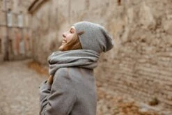 Gray Cashmere Hat. 100 Percent Pure Dark Gray Double Layer Cashmere Beanie For Women. Christmas Gift For Her