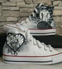 Nightmare Before Christmas Hand Painted Converse Shoes, Wedding Shoes ,hand Painted Wedding Shoes,Jack And Sally,Tim Burton Inspired