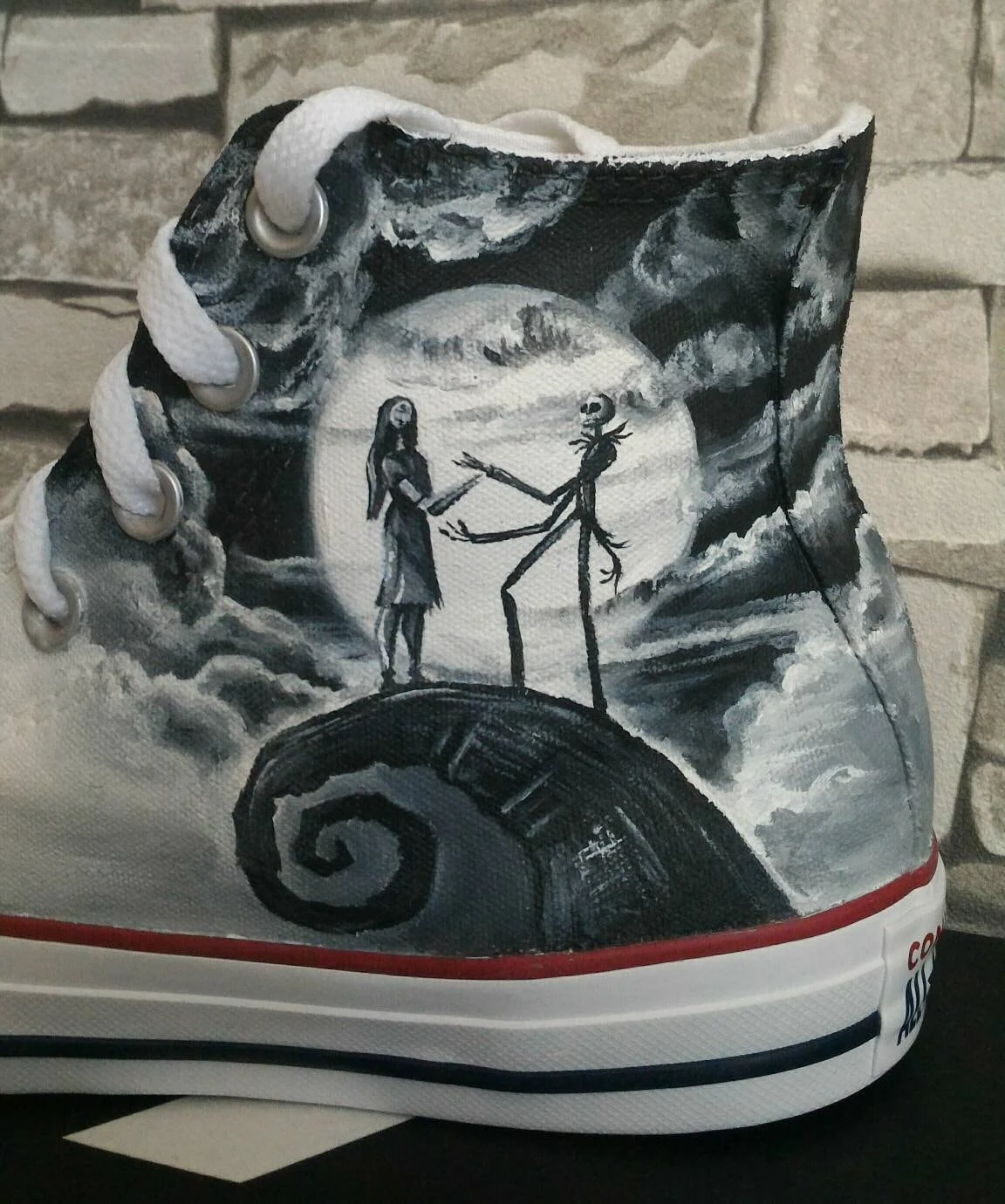 Nightmare Before Christmas Hand Painted Converse Shoes, Wedding Shoes ,hand Painted Wedding Shoes,Jack And Sally,Tim Burton Inspired 6 Nightmare Before Christmas Hand Painted Converse Shoes, Wedding Shoes ,hand Painted Wedding Shoes,Jack And Sally,Tim Burton Inspired - Image 4
