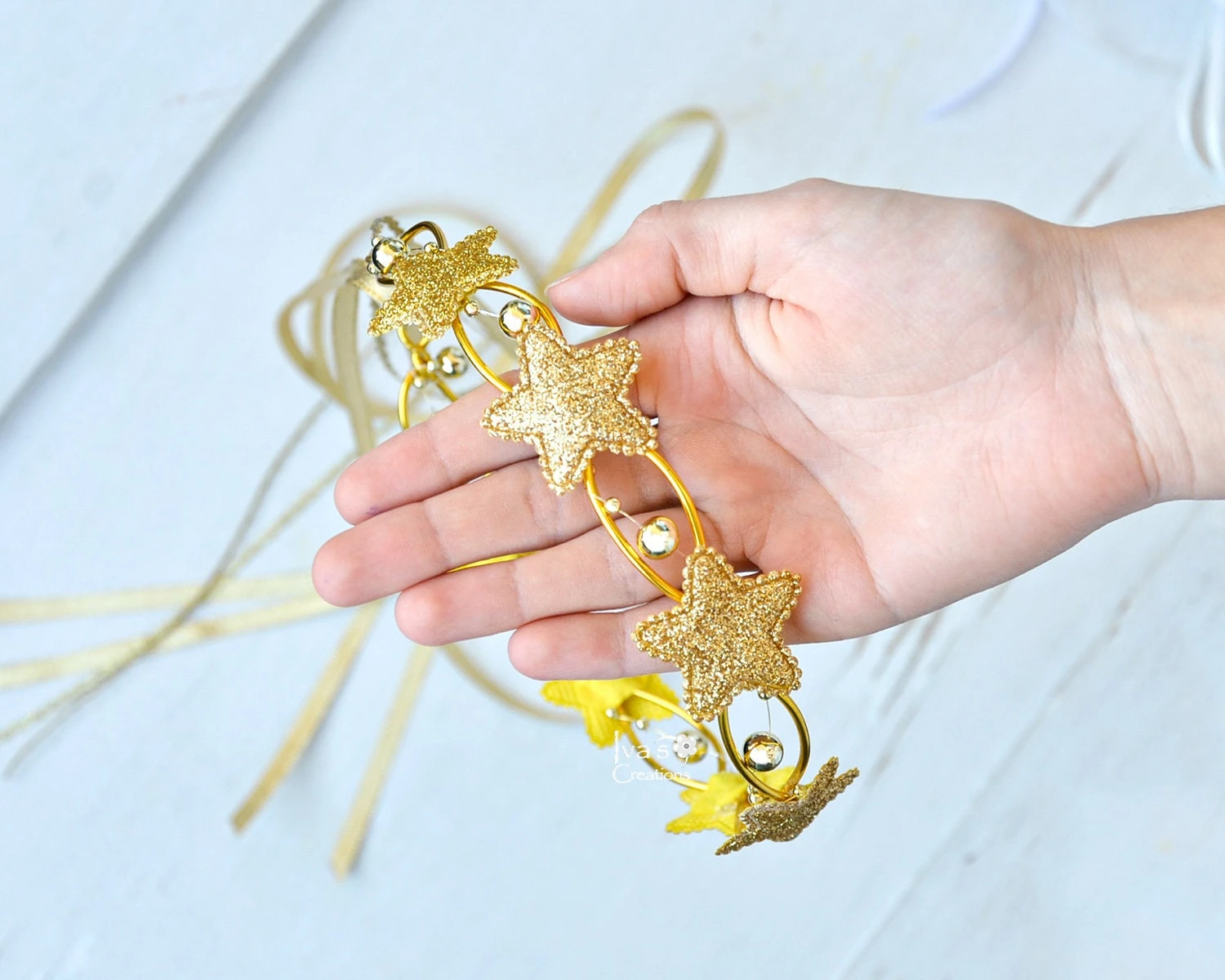 Gold Stars Crown, Gold Hair Crown, Christmas Party, Silver Stars Headband, Girl Hair Wreath, Glitter Halo, Princess Headdress, Gold Wedding 4 Gold Stars Crown, Gold Hair Crown, Christmas Party, Silver Stars Headband, Girl Hair Wreath, Glitter Halo, Princess Headdress, Gold Wedding - Image 2