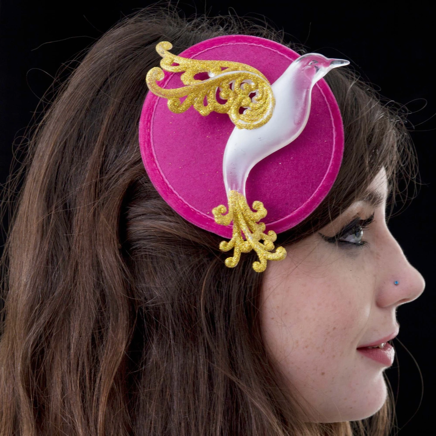 Christmas Pink And Gold Bird Fascinator 4 Christmas Pink And Gold Bird Fascinator - Image 2