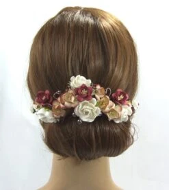 Burgundy Flower Headpiece. Cherry Blossoms, Ivory Roses, Swarovski Pearls And Crystals. Ready To Ship. Christmas Wedding