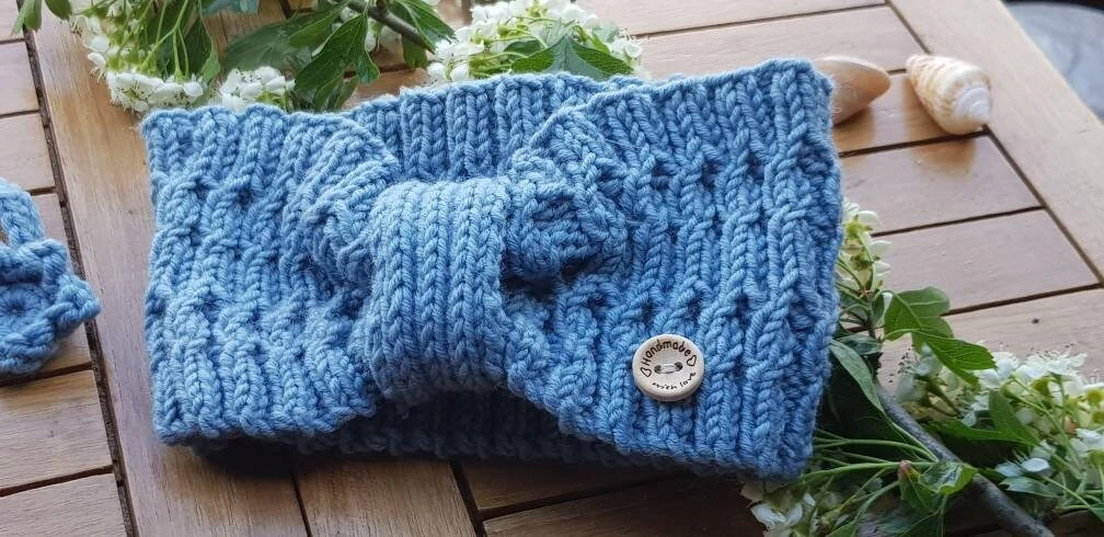 Hand Knitted Womens Blue Headband, In Merino Yarn. Twisted Rib. Handmade Gift For Her, Christmas, Birthday. To Order 18 Colours 3 Sizes 4 Hand Knitted Womens Blue Headband, In Merino Yarn. Twisted Rib. Handmade Gift For Her, Christmas, Birthday. To Order 18 Colours 3 Sizes - Image 2