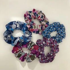 Purple And Blue Themed Flower Floral Pattered 100% Cotton Hair Scrunchies Stocking Filler Christmas