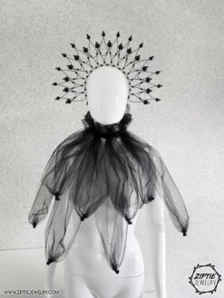 Black Halo Crown / Spike Crown With Beads / Black Tiara / Black Fascinator / Birthday Crown/ Christmas Crown