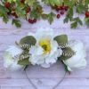 White And Gold Christmas Headband, December Wedding, Festive Hair Accessory, Winter Flower Crown, Glitter Hair Accessories, Bride Outfit