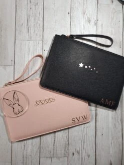 Personalised Bag, Personalised Make Up, Wristlet/Wallet, Vegan Bag, PU Imitation Leather, Zipped Case, Initials, Black Bag, Christmas Gift, -Cheap Bags & Purses Store il fullxfull.2668358652 1o4l