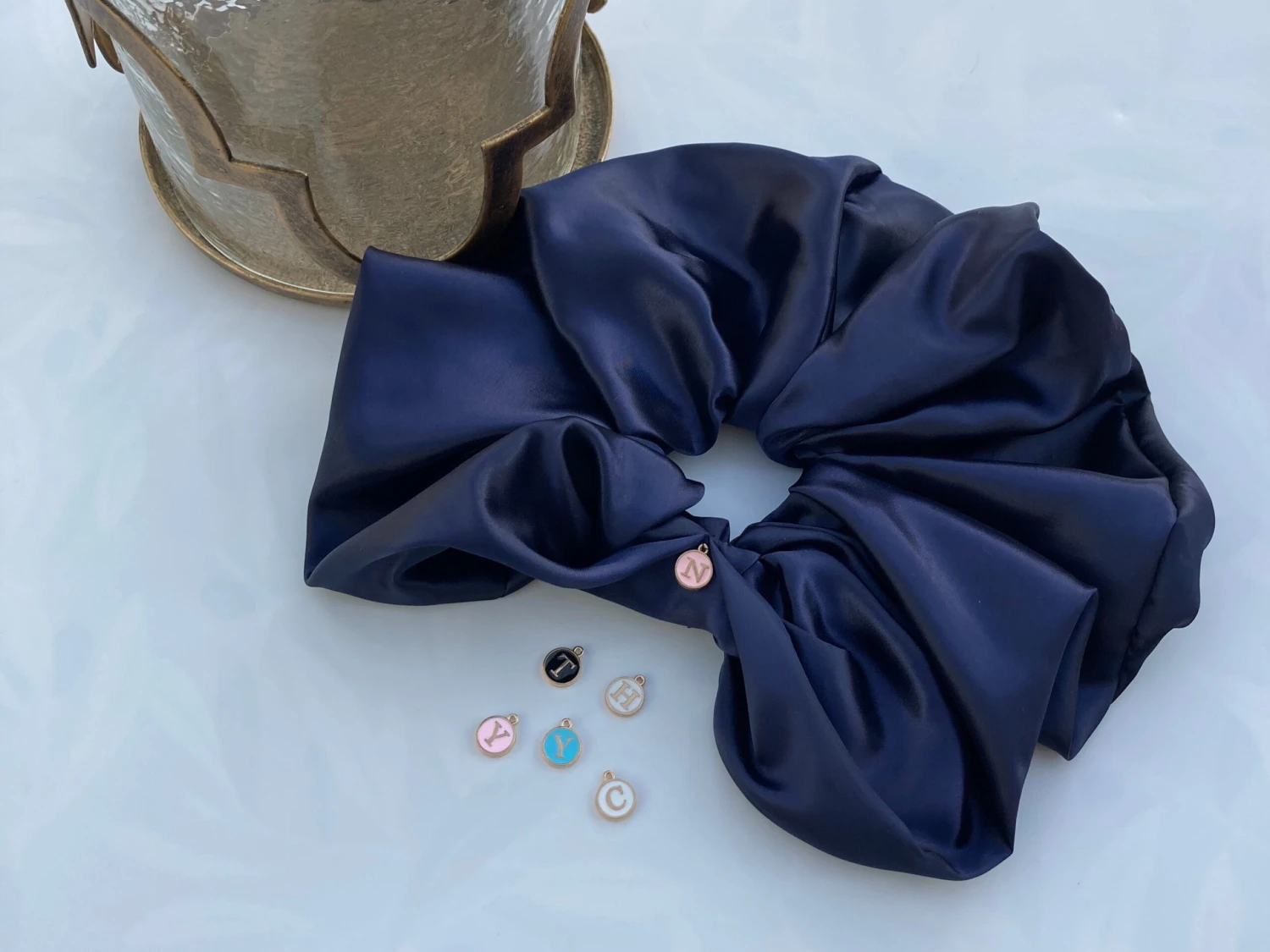 Navy Satin Hair Scrunchie, Hair Scrunchie, Giant Scrunchie, Gift Idea, Personalised Present, Gift For Her, Christmas Presents 5 Navy Satin Hair Scrunchie, Hair Scrunchie, Giant Scrunchie, Gift Idea, Personalised Present, Gift For Her, Christmas Presents - Image 3