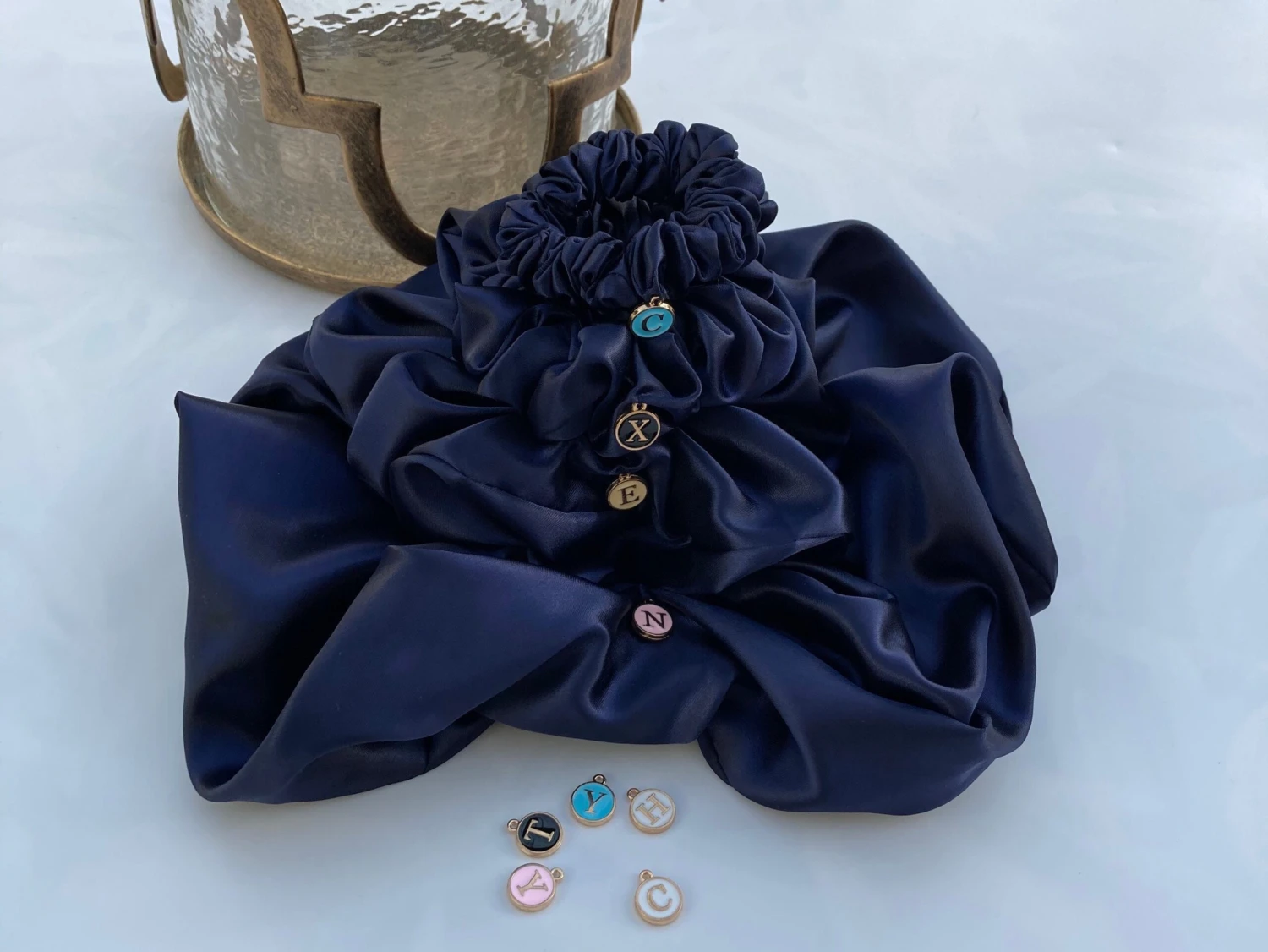 Navy Satin Hair Scrunchie, Hair Scrunchie, Giant Scrunchie, Gift Idea, Personalised Present, Gift For Her, Christmas Presents 4 Navy Satin Hair Scrunchie, Hair Scrunchie, Giant Scrunchie, Gift Idea, Personalised Present, Gift For Her, Christmas Presents - Image 2