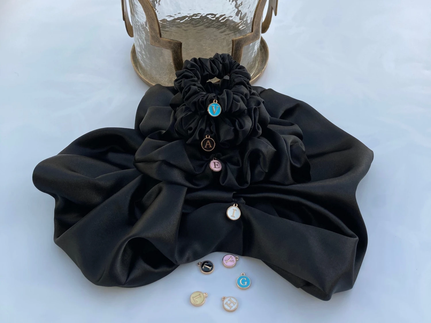 Black Satin Hair Scrunchie, Hair Scrunchie, Giant Scrunchie, Gift Idea, Personalised Present, Gift For Her, Christmas Presents 4 Black Satin Hair Scrunchie, Hair Scrunchie, Giant Scrunchie, Gift Idea, Personalised Present, Gift For Her, Christmas Presents - Image 2