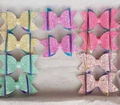 Hair Bows, 10 Piece Hair Bow Set, Pigtail Bows, Matching Bows, Holographic Bows, Birthday Gift, Christmas Gift, Glitter Bows, 2.5 Inch Bows,