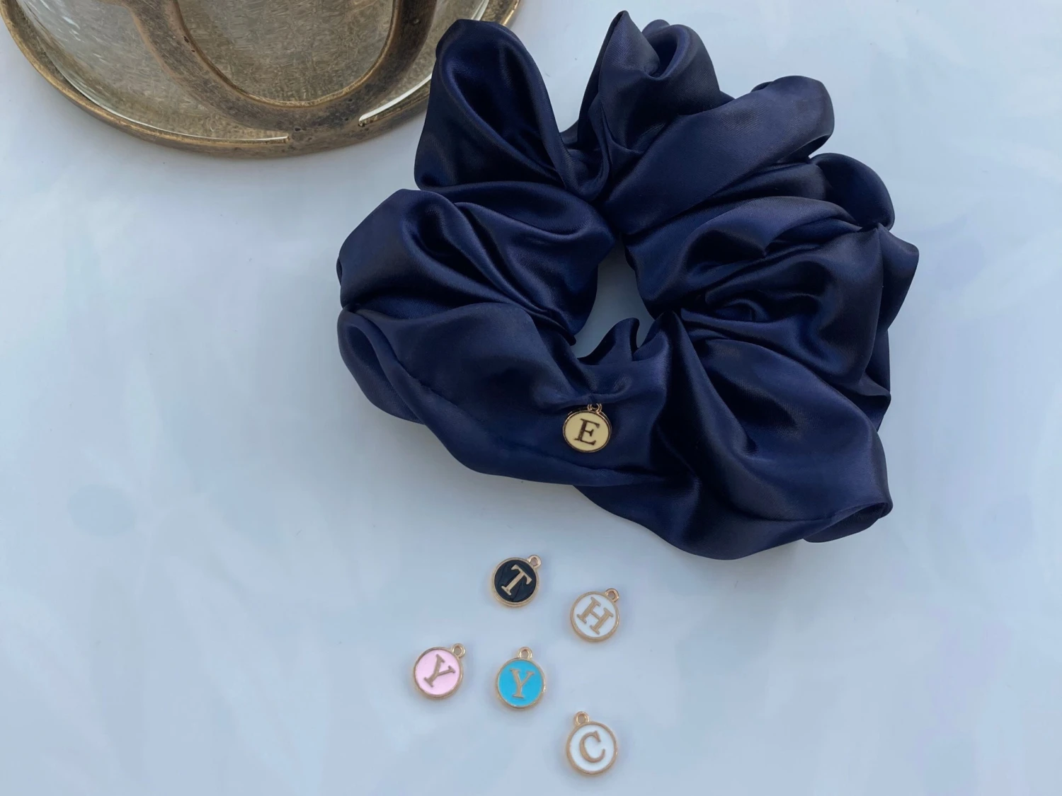 Navy Satin Hair Scrunchie, Hair Scrunchie, Giant Scrunchie, Gift Idea, Personalised Present, Gift For Her, Christmas Presents 6 Navy Satin Hair Scrunchie, Hair Scrunchie, Giant Scrunchie, Gift Idea, Personalised Present, Gift For Her, Christmas Presents - Image 4