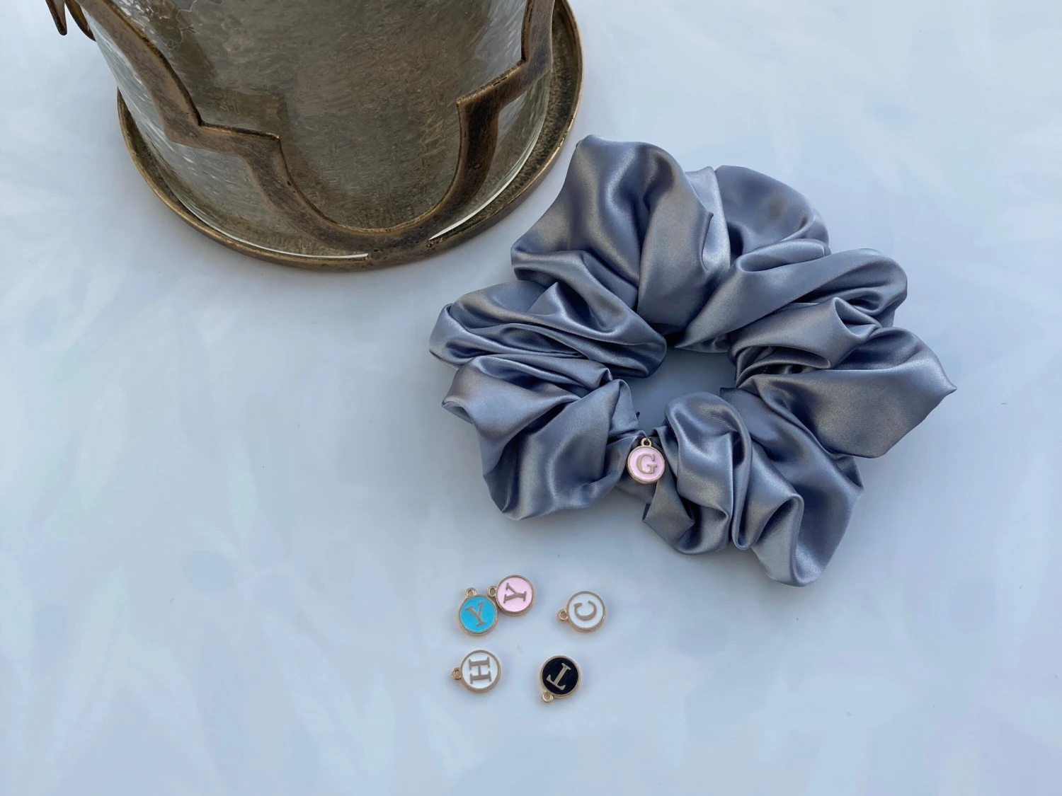 Grey Satin Hair Scrunchie, Hair Scrunchie, Giant Scrunchie, Gift Idea, Personalised Present, Gift For Her, Christmas Presents 6 Grey Satin Hair Scrunchie, Hair Scrunchie, Giant Scrunchie, Gift Idea, Personalised Present, Gift For Her, Christmas Presents - Image 4