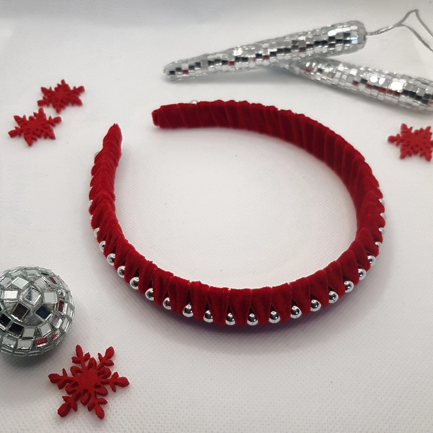 Red Velvet Hairband, Festive Headband, Christmas Hairband, Luxury Secret Santa Gift For Women, Xmas Stocking Filler 8 Red Velvet Hairband, Festive Headband, Christmas Hairband, Luxury Secret Santa Gift For Women, Xmas Stocking Filler - Image 6