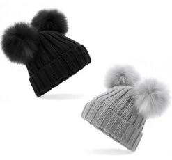 Double Pom Pom Beanie Winter Hat For Kids, Adults, Babies Warm Snug Cosy Winter Cap Fashionable Cute Accessory Gift Idea Birthday Christmas