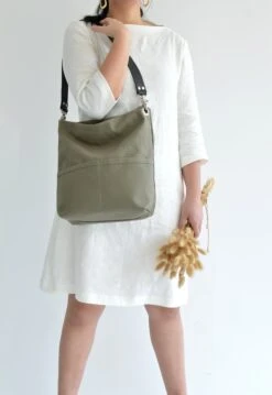 Women Casual Tote Bag , Hobo Shoulder Bag, Canvas Tote Bag With Leather Strap, Canvas Bucket Bag With Pocket And Zipper - Christmas Green -Cheap Bags & Purses Store il fullxfull.3259322803 anld