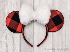 Red Buffalo Plaid Minnie Ears, Christmas Mouse Ears, Disney Ears