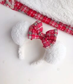 Fluffy Sherpa Red Tartan Christmas Mouse Ears