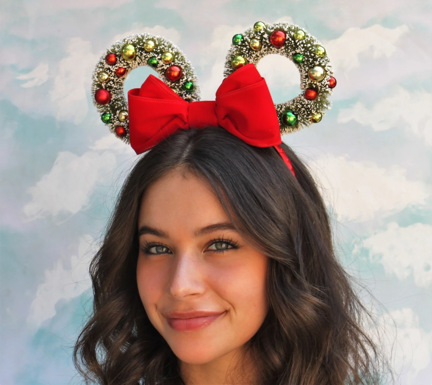 Red VELVET Classic Flocked Christmas Wreath Mickey Ears 4 Red VELVET Classic Flocked Christmas Wreath Mickey Ears - Image 2