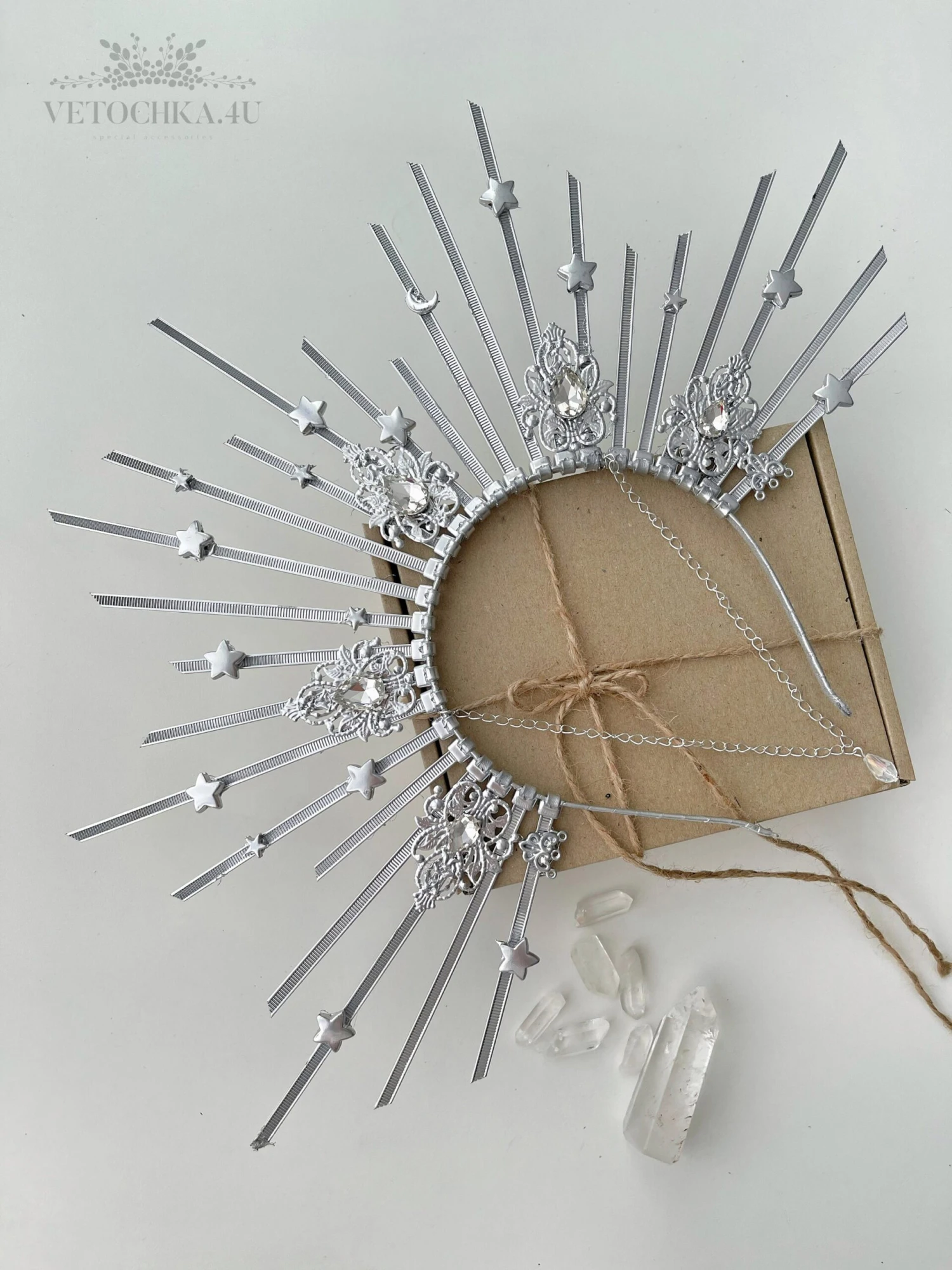 Wedding Silver Halo Crown, Moon Stars Headpiece, Gothic Wedding Crown Headdres, Celestial Headpiece, Christmas Angel Halo, Aquarius Jewelry 5 Wedding Silver Halo Crown, Moon Stars Headpiece, Gothic Wedding Crown Headdres, Celestial Headpiece, Christmas Angel Halo, Aquarius Jewelry - Image 3