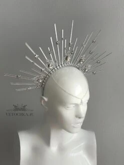 Wedding Silver Halo Crown, Moon Stars Headpiece, Gothic Wedding Crown Headdres, Celestial Headpiece, Christmas Angel Halo, Aquarius Jewelry