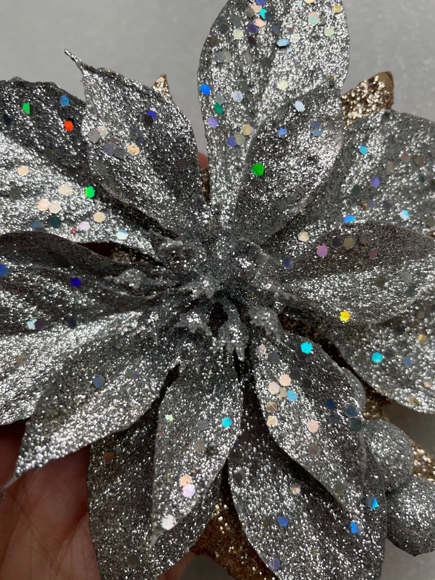 Large Silver Glitter Hair Flower/ Vintage Style Hair Flower/ Halloween Accessory/ Glitter Flower / Christmas Flower Clip 5 Large Silver Glitter Hair Flower/ Vintage Style Hair Flower/ Halloween Accessory/ Glitter Flower / Christmas Flower Clip - Image 3