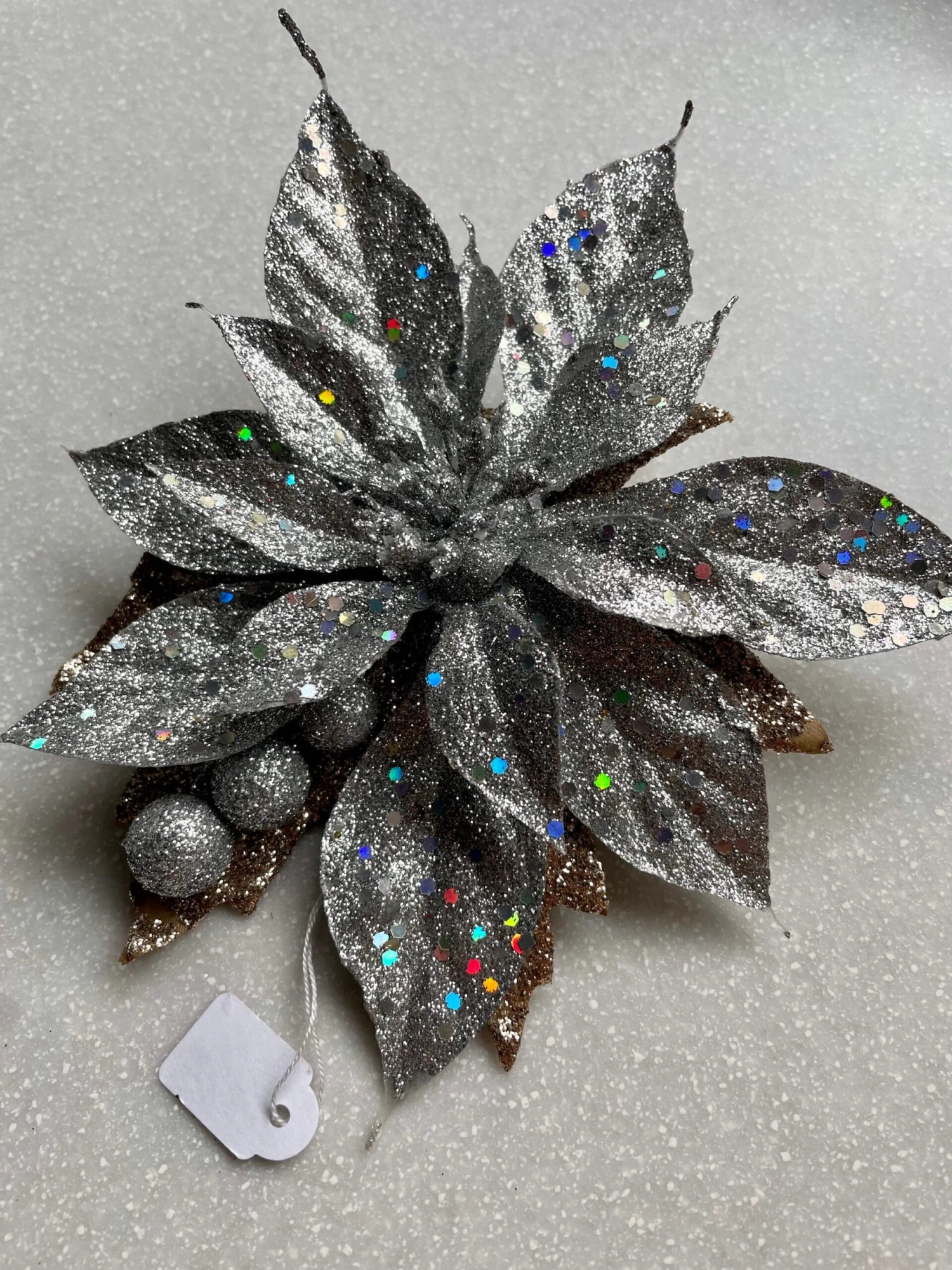 Large Silver Glitter Hair Flower/ Vintage Style Hair Flower/ Halloween Accessory/ Glitter Flower / Christmas Flower Clip 7 Large Silver Glitter Hair Flower/ Vintage Style Hair Flower/ Halloween Accessory/ Glitter Flower / Christmas Flower Clip - Image 5