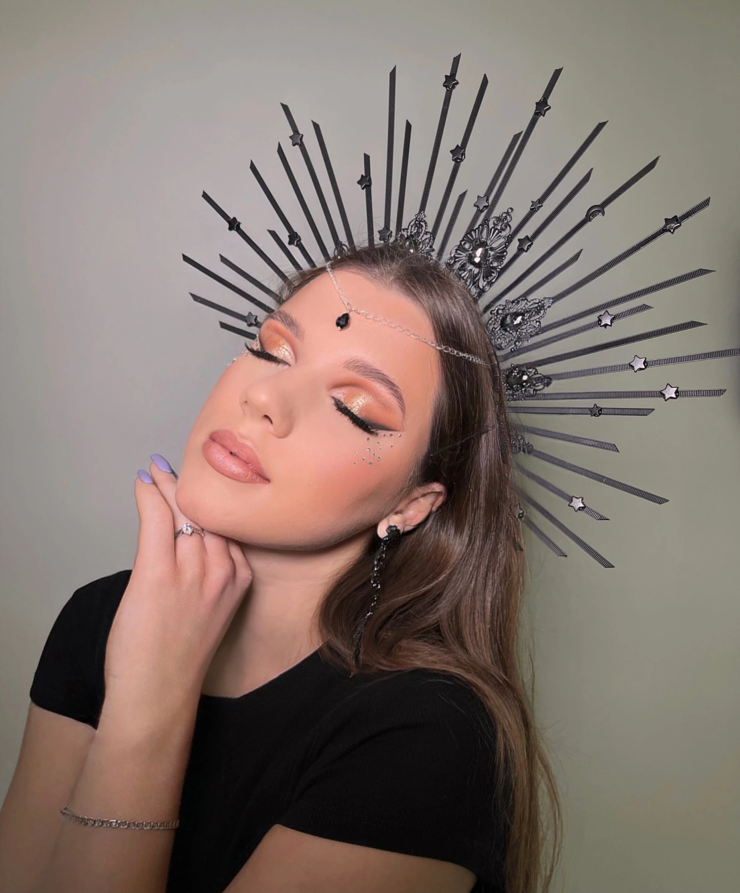 Wedding Silver Halo Crown, Moon Stars Headpiece, Gothic Wedding Crown Headdres, Celestial Headpiece, Christmas Angel Halo, Aquarius Jewelry 6 Wedding Silver Halo Crown, Moon Stars Headpiece, Gothic Wedding Crown Headdres, Celestial Headpiece, Christmas Angel Halo, Aquarius Jewelry - Image 4