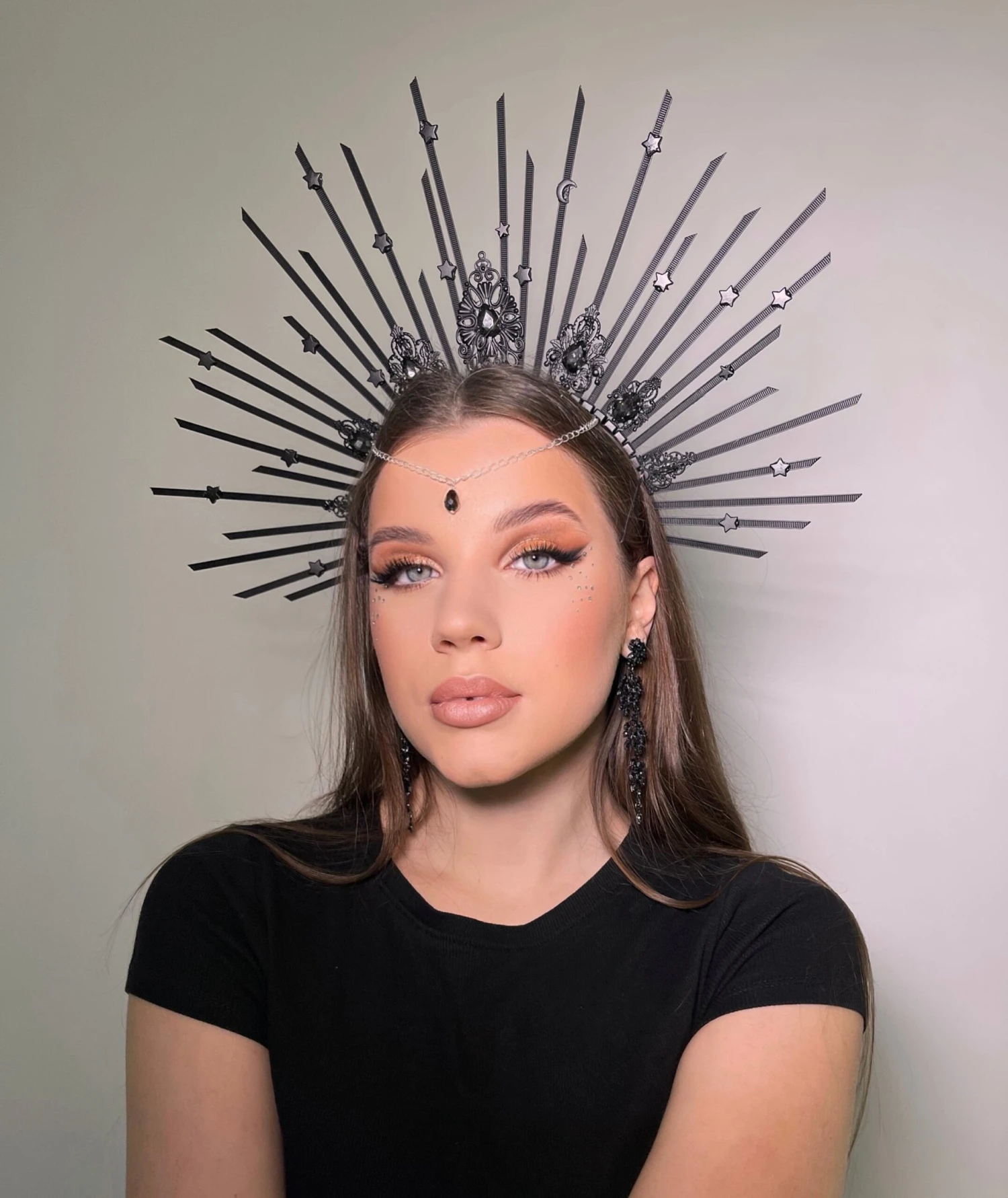 Wedding Silver Halo Crown, Moon Stars Headpiece, Gothic Wedding Crown Headdres, Celestial Headpiece, Christmas Angel Halo, Aquarius Jewelry 7 Wedding Silver Halo Crown, Moon Stars Headpiece, Gothic Wedding Crown Headdres, Celestial Headpiece, Christmas Angel Halo, Aquarius Jewelry - Image 5