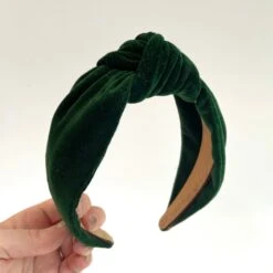 Handmade Deep Forest Green Velvet Luxury Hairband Headband - Knotted Turban Wide Fabric Alice Band Hair Christmas
