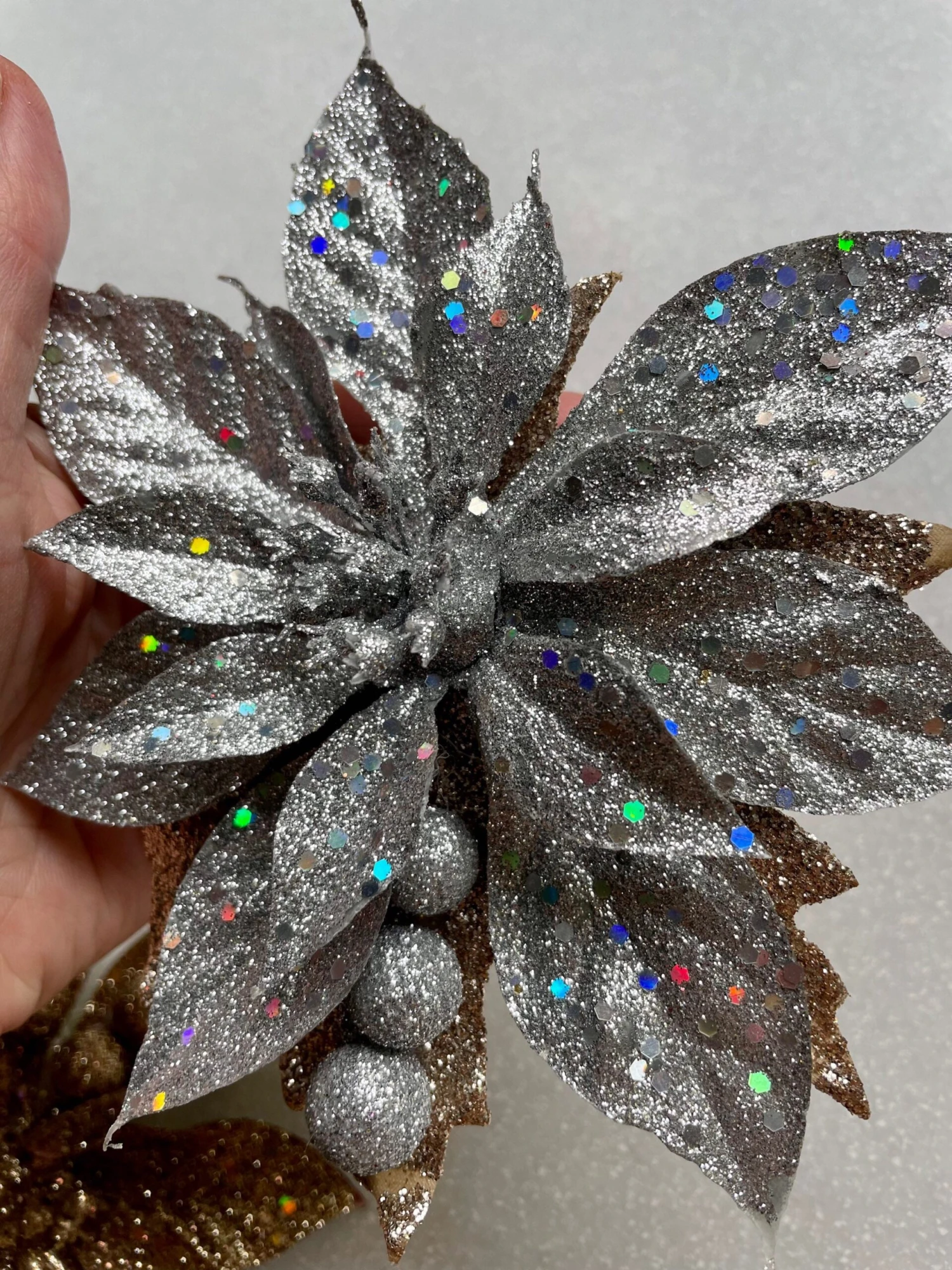 Large Silver Glitter Hair Flower/ Vintage Style Hair Flower/ Halloween Accessory/ Glitter Flower / Christmas Flower Clip 6 Large Silver Glitter Hair Flower/ Vintage Style Hair Flower/ Halloween Accessory/ Glitter Flower / Christmas Flower Clip - Image 4