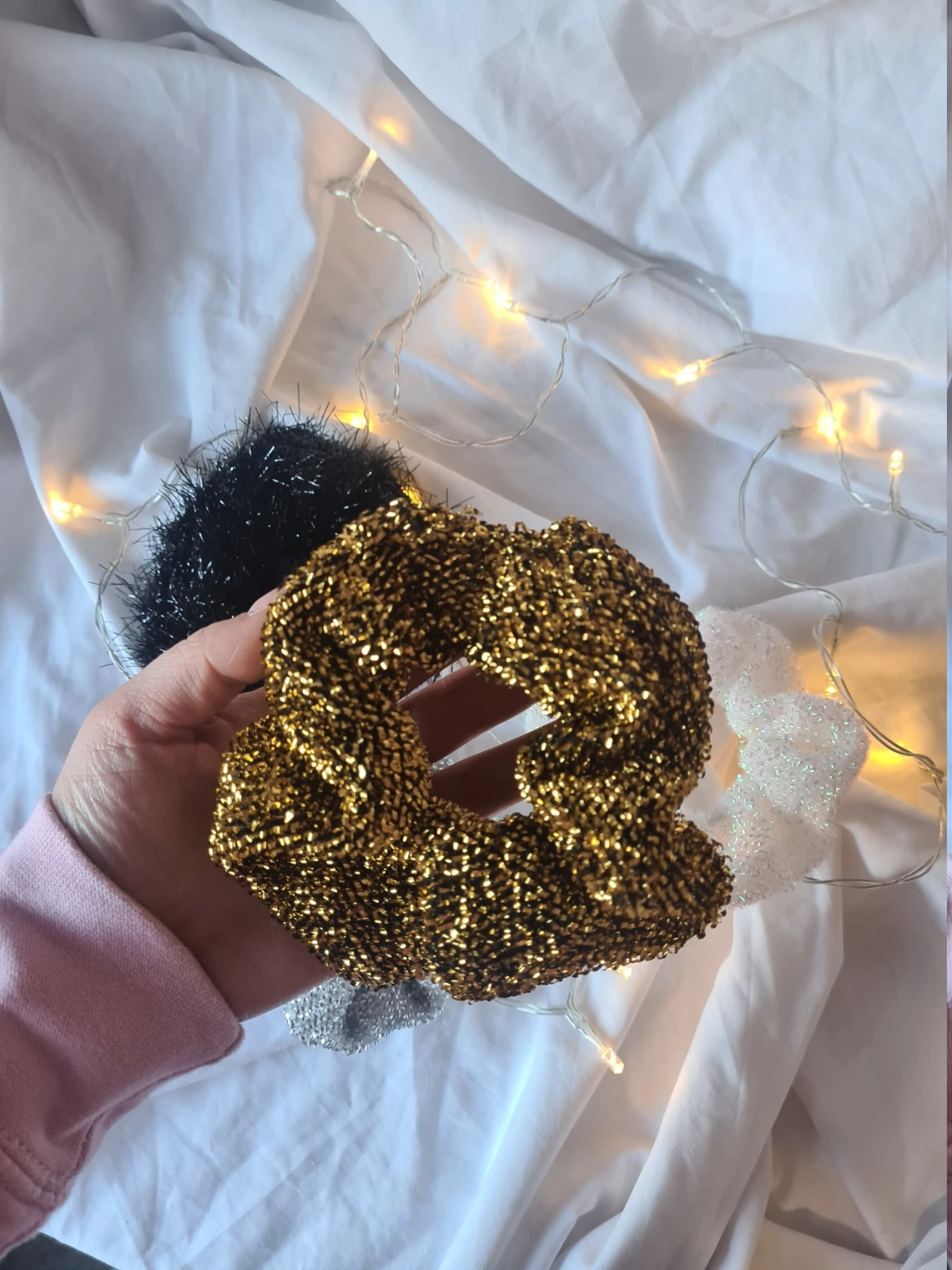 Tinsel Christmas Hair Scrunchie Silver, Gold, Black, Iridescent 6 Tinsel Christmas Hair Scrunchie Silver, Gold, Black, Iridescent - Image 4
