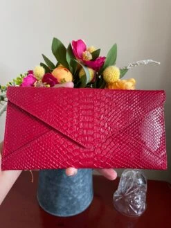 Envelope Evening Clutch/clutch Purse/small Clutch Bags/purses For Women/Christmas Gifts/red Party Bags/croc Pattern Vegan Leather Bags/gifts