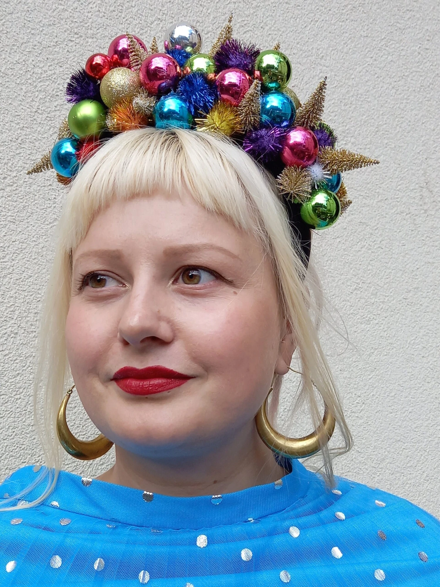 Glitter Bauble Christmas Headdress, Xmas Headwear, Encrusted With Gold, Green, Pink, Blue Glitter Baubles - Bridal, Folklore, Festival 3 Glitter Bauble Christmas Headdress, Xmas Headwear, Encrusted With Gold, Green, Pink, Blue Glitter Baubles - Bridal, Folklore, Festival