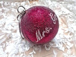 Swarovski ELEMENTS Minaudiere Burgundy Christmas Red Bauble Grinch Round Shape Crystal Metal Case Box Clutch Purse Bag