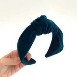Handmade Teal Petrol Blue Velvet Luxury Hairband Headband - Knotted Turban Wide Fabric Alice Band Hair Christmas