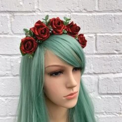 Red Rose Headband, Glitter Hair Accessory, Christmas Outfit, Valentine’s Day Flower Crown, Glamorous Accessories, Sparkly, Winter Wedding, -Cheap Bags & Purses Store il fullxfull.3512566338 386u