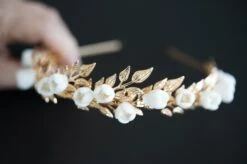 Diadem Gold, Hairband Clay Flowers, Bride Hair Jewelry, Clay Flowers Hair Jewelry Wedding, Gift Tip Christmas