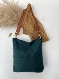 Women Casual Tote Bag , Hobo Shoulder Bag, Canvas Tote Bag With Leather Strap, Canvas Bucket Bag With Pocket And Zipper - Christmas Green -Cheap Bags & Purses Store il fullxfull.3529073173 snkp