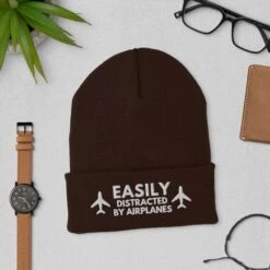 Easily Distracted By Airplanes Cuffed Beanie Hat, Airplane Lover Gift, Birthday Christmas Dad Gift Him Aviation Pilot Hat, Gift For Dad Him -Cheap Bags & Purses Store il fullxfull.3530991776 k3q4