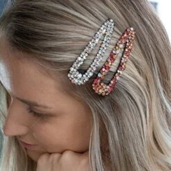 Pack Of Two Rhinestone Silver And Pink Hair Clips Stocking Filler Christmas