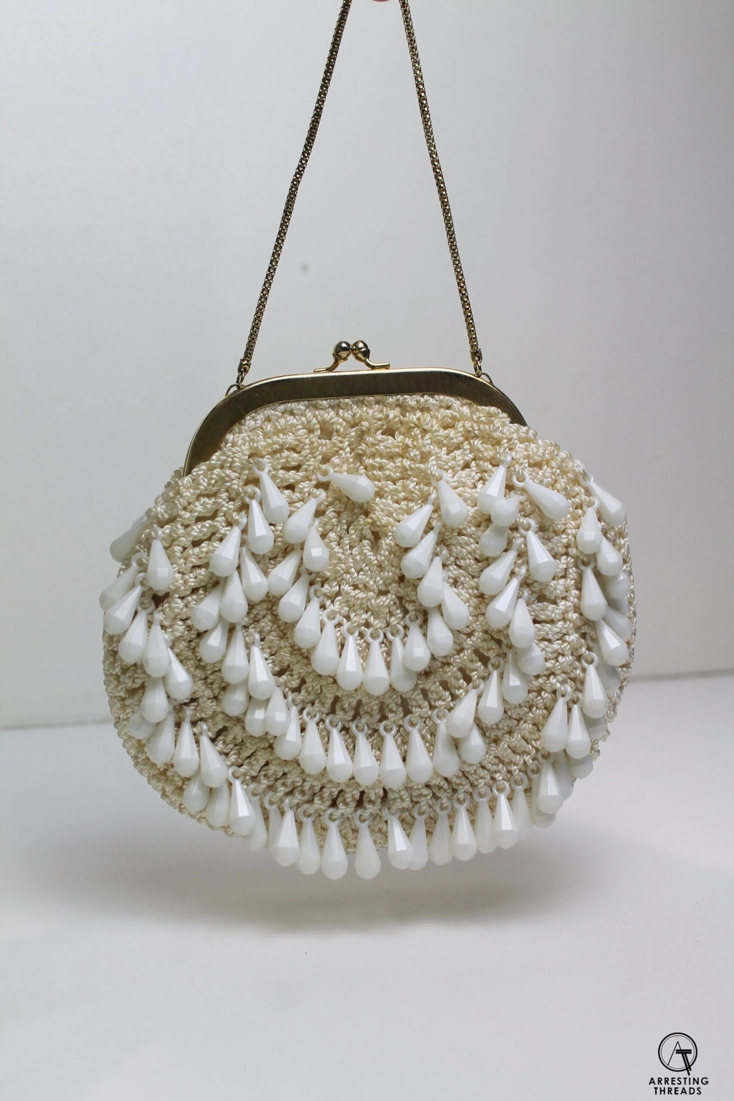 Cream White Crochet Beads Bag, 1960s Italian Evening Bag, Round Crochet Evening Bag, White Beaded Wrist Bag, Vintage Christmas Present, 3 Cream White Crochet Beads Bag, 1960s Italian Evening Bag, Round Crochet Evening Bag, White Beaded Wrist Bag, Vintage Christmas Present,