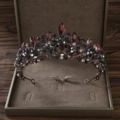 Black Wine Red New Fashion Rhinestone Tiara Crown Headband Wedding Bride Heart Princess Queen Hair Tiara Birthday New Year Christmas Diadem
