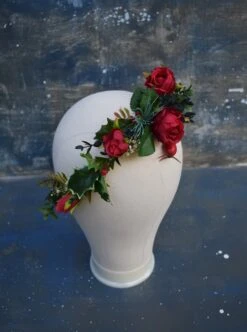 Red Flower Crown Floral Headpiece Christmas Headband Bridal Crown Winter Wedding Hair Piece -Cheap Bags & Purses Store il fullxfull.3658051574 rhr1